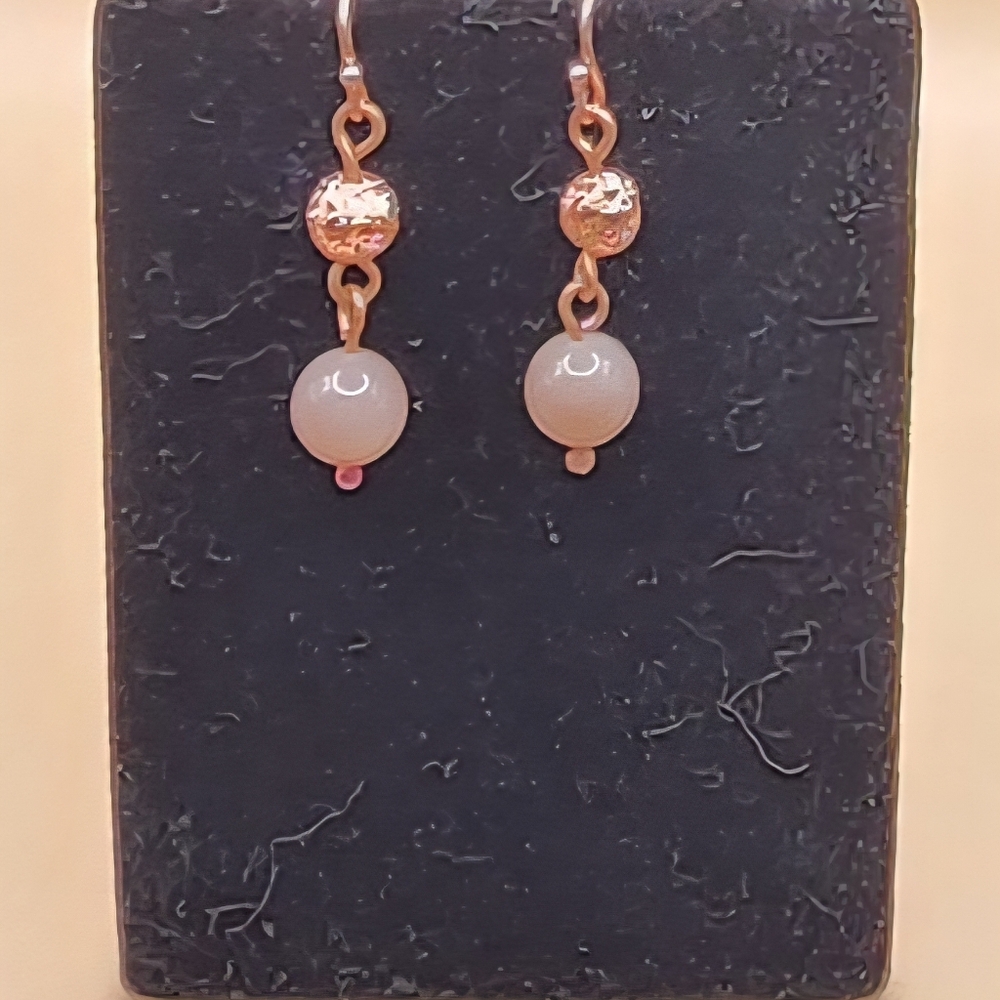 Sunstone and Copper Electroplated Lava Rock Drop Earrings - Picture 2 of 4